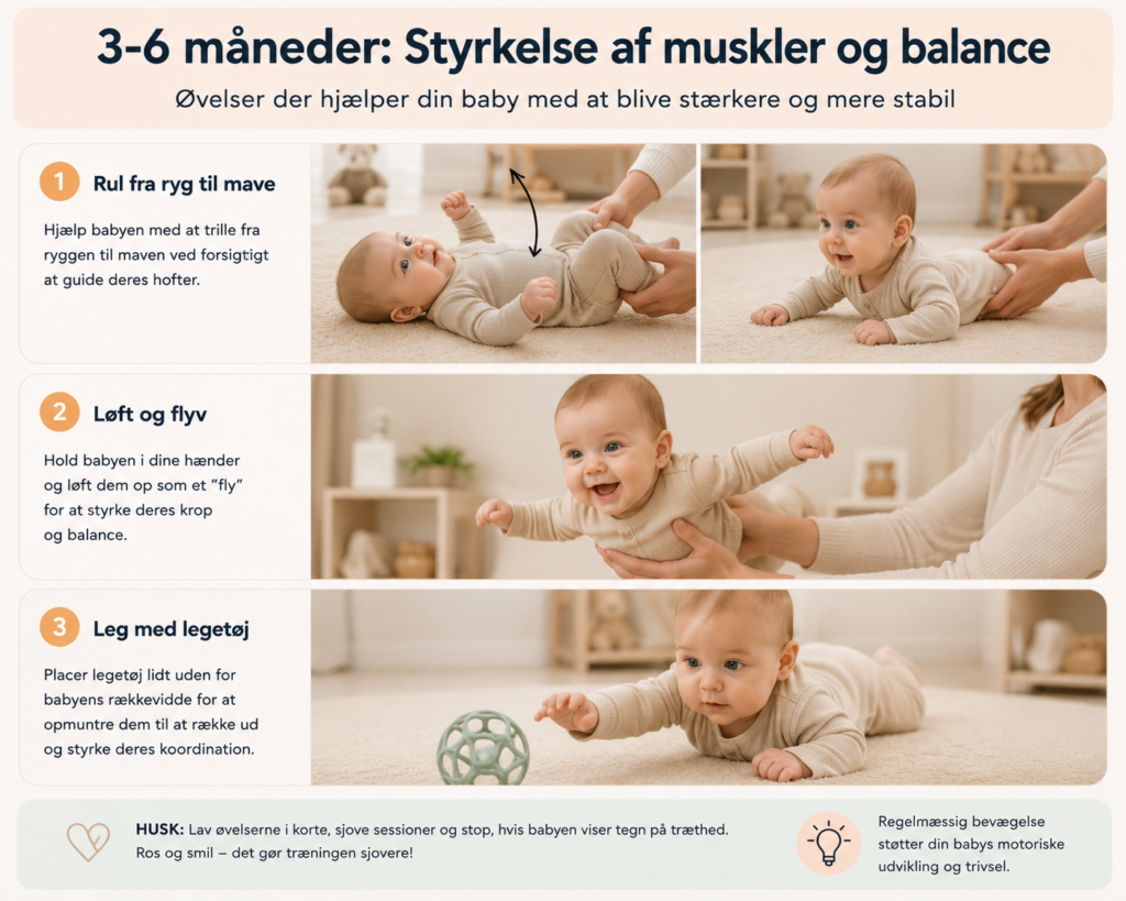 Babygymnastik motoriske øvelser 3-6 måneder
