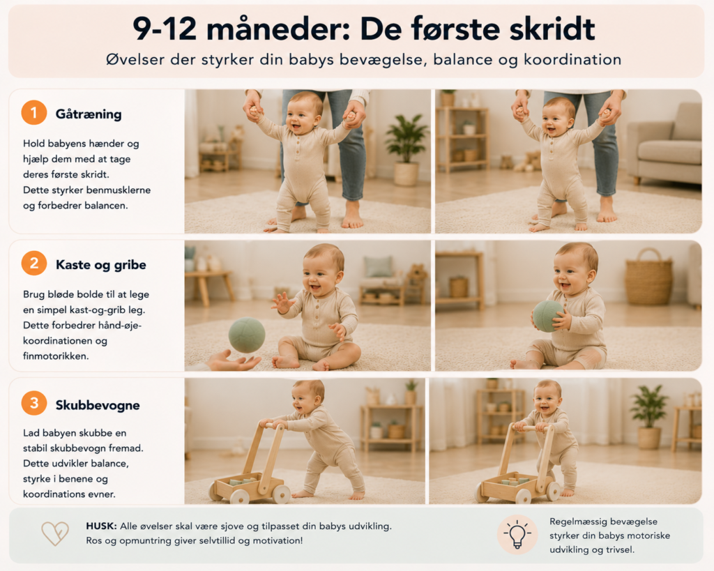 Babygymnastisk motoriske øvelser 9-12 måneder